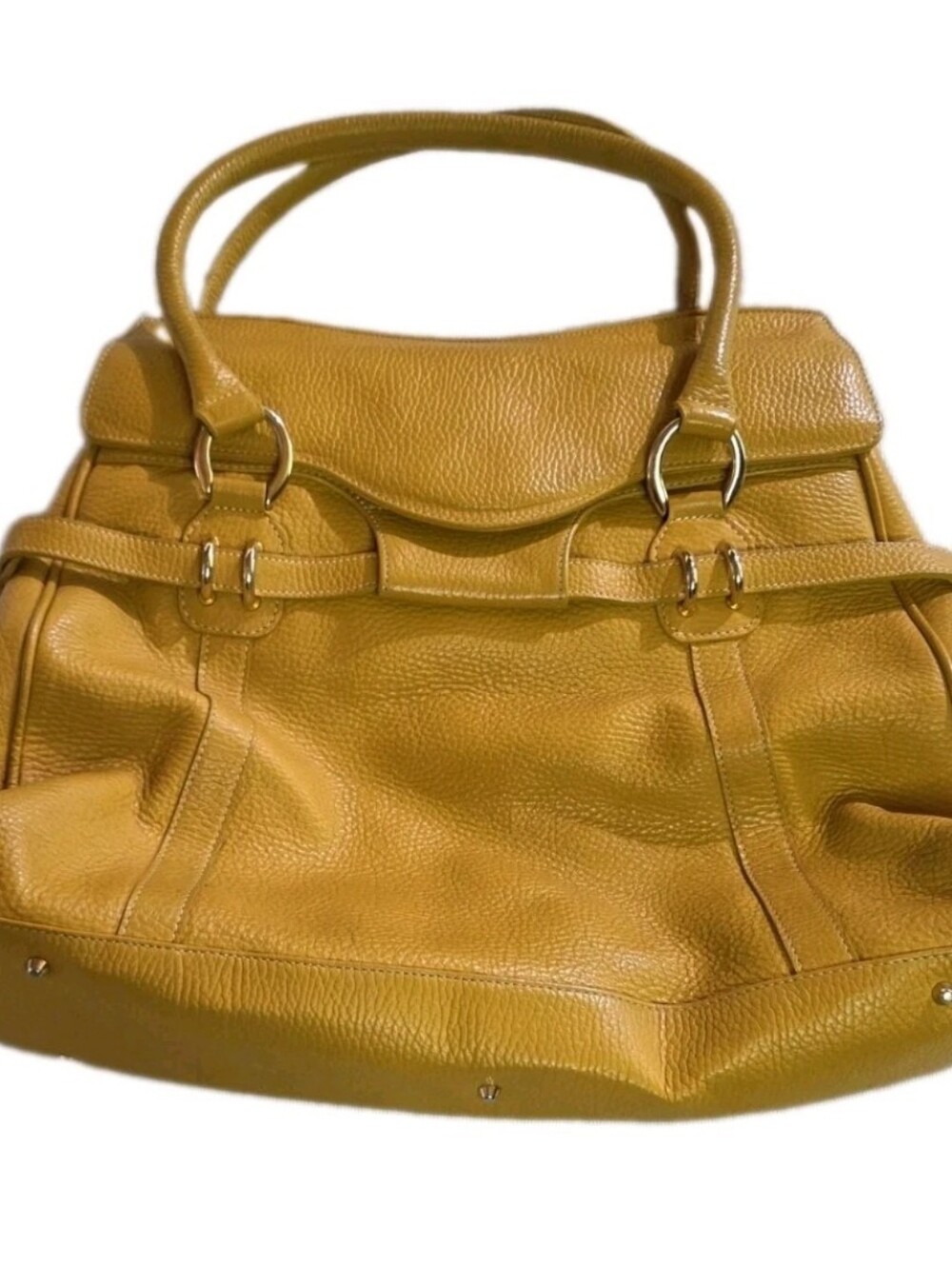 Vintage Borsa Bella Spain Genuine Italian Leather Top Handle Handbag - Yellow